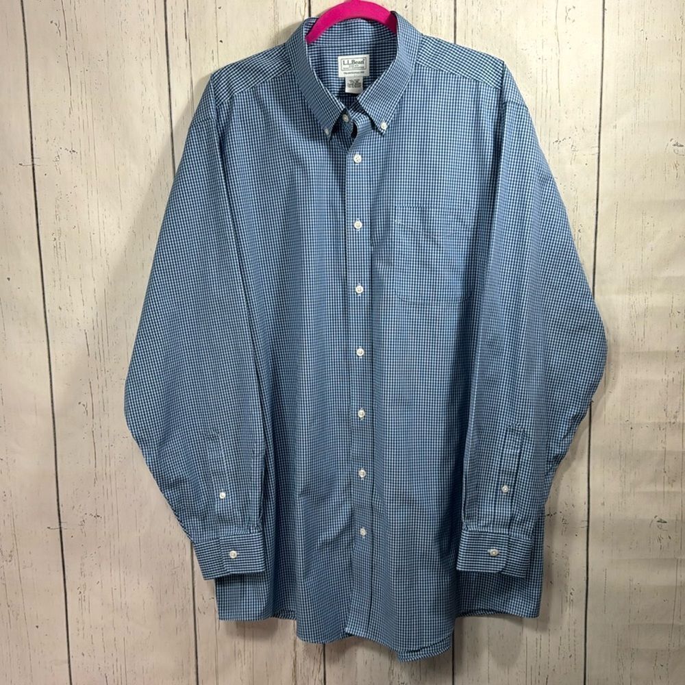 L L Bean Traditional Fit Plaid Blue Long Sleeve Cotton Button Down Casual Shirt